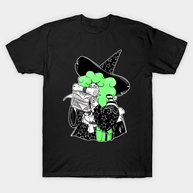 The Bookworm Witch - Green Hair T-Shirt by KPrimeArt